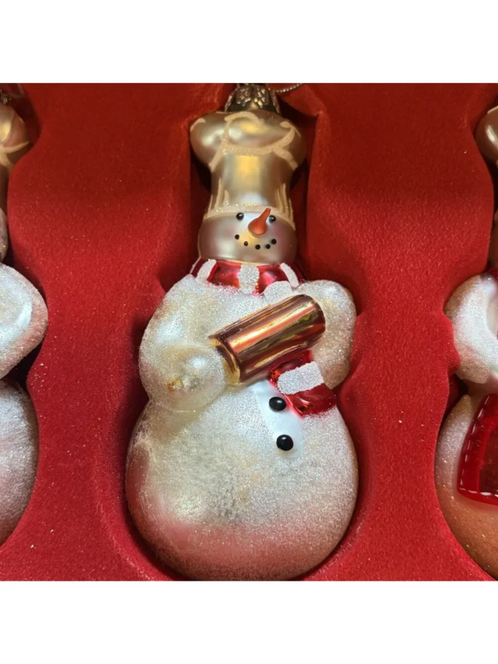 Williams Sonoma Limited Edition Baker Chef Snowman Glass Holiday Ornaments 2005